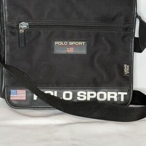 Vtg Polo‎ Sport Ralph Lauren messenger black bag nylon Y2K USA flag logo 11x11x2